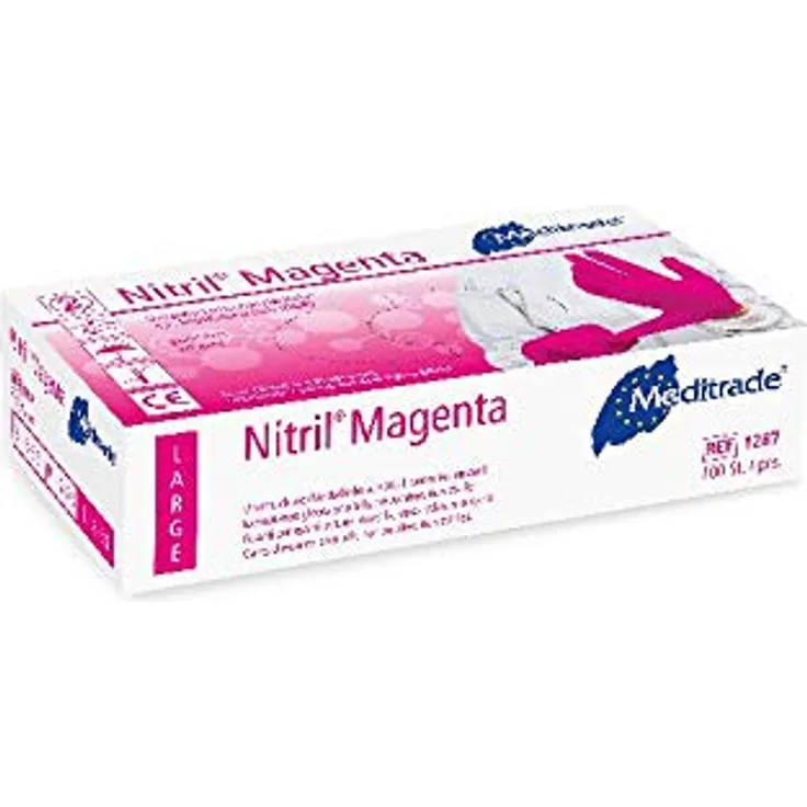 Meditrade 1287S Nitril Magenta Eyecatcher Schutzhandschuh mit Pflegendem Silk-Sericin-Coating, Puderfreie, Unsteril, Größe Small, Rosa (100-er pack)