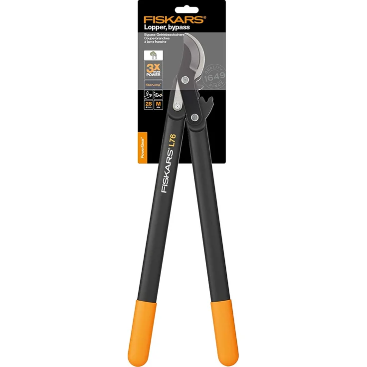 Fiskars PowerGear II Bypass-Getriebeastschere für frisches Holz, Antihaftbeschichtet, Gehärteter Präzisionsstahl, Länge 56 cm, Schwarz-Orange, L76, 1001553 – Bild 3