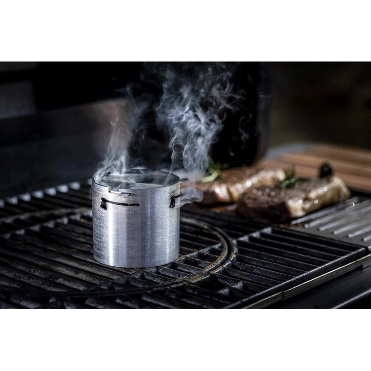 Axtschlag Räucherbox Smoker Cup, für Räuchermehl und Räucherchips in Kohle-, Gas- und Elektrogrills, extra starker Edelstahl, inkl. Deckel, 90 x 80 mm – Bild 4