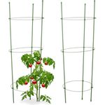 Relaxdays Rankhilfe Tomaten, 2er Set, Höhenverstellbare Ringe, Pflanzstäbe, Balkon, Beet, Kunststoff, 76 cm lang, Grün