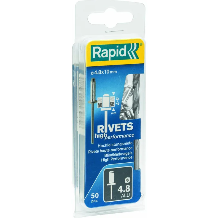 Rapid Blindniete Universal Aluminium, 50 Stück inklusive Bohrer, 4,8 x 10 mm, 5000387