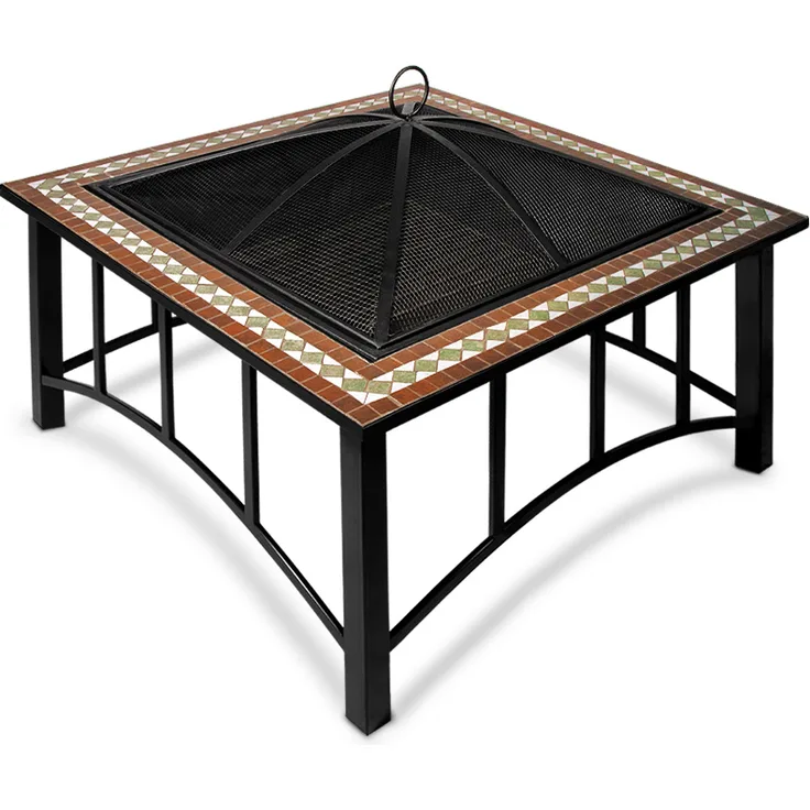 Deuba Feuerstelle Mosaik Runedak Quadratisch 76 cm Feuerrost Funkenfluggitter Abdeckung Feuerschale Feuerkorb Steinoptik