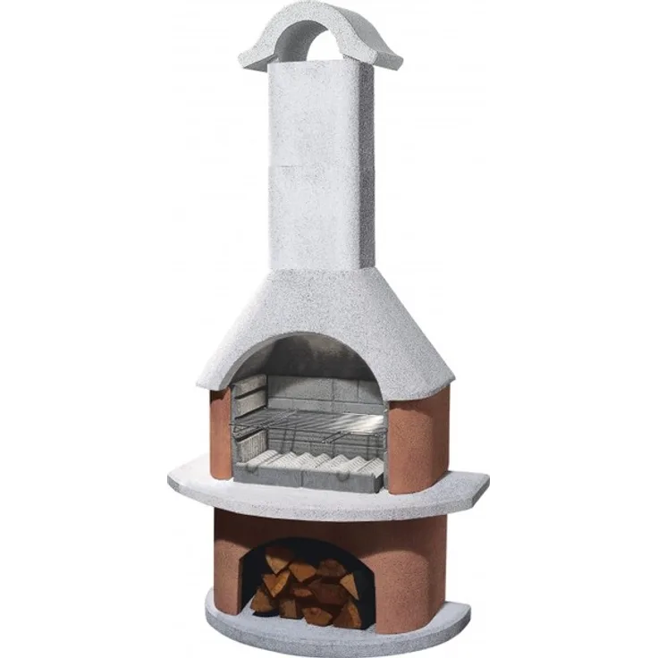 Buschbeck 90069.000 Meran Holzkohlegrillkamin, weiß-terra, 206 x 110 x 65 cm, Grillfläche 53 x 34 cm