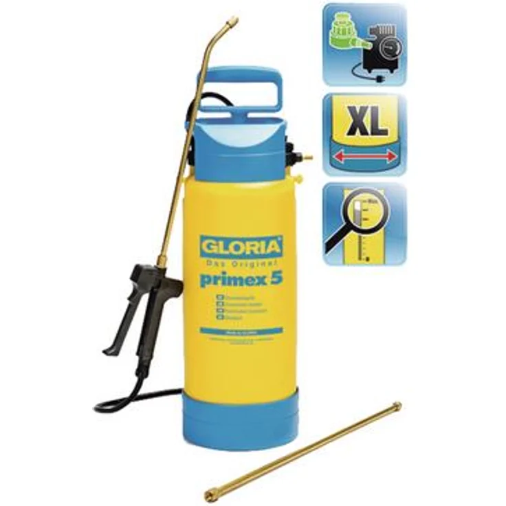 GLORIA Drucksprüher Primex 5 Unkrautspritze,5L, inkl. 0,5m Messing-Verlängerungsrohr, Fußring u. Kompressoranschluss – Bild 2