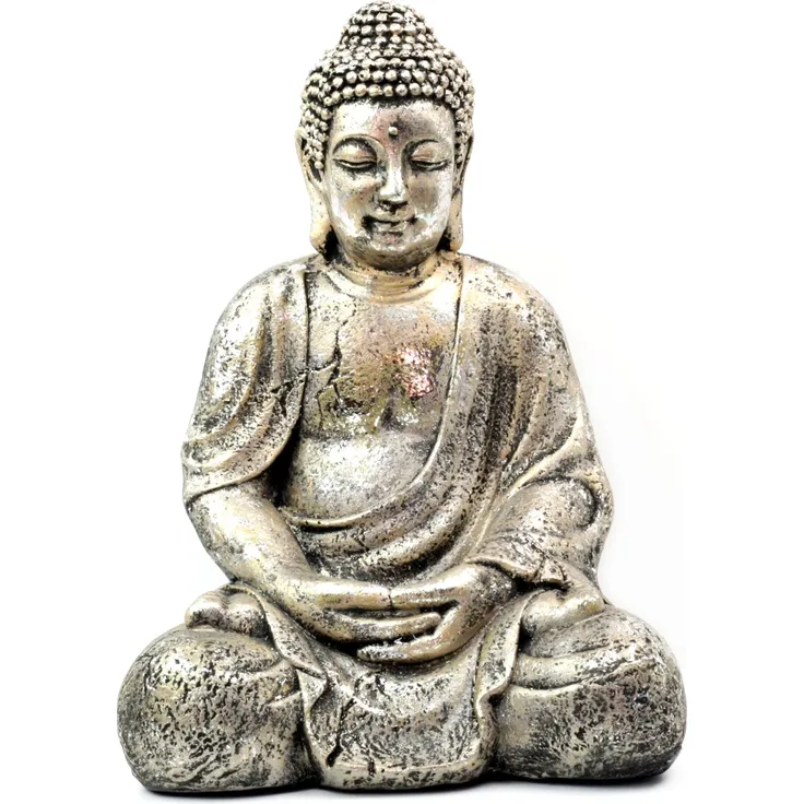Wurm Buddha sitzend Poly Silber 41 cm Figur Dekoration Objekt