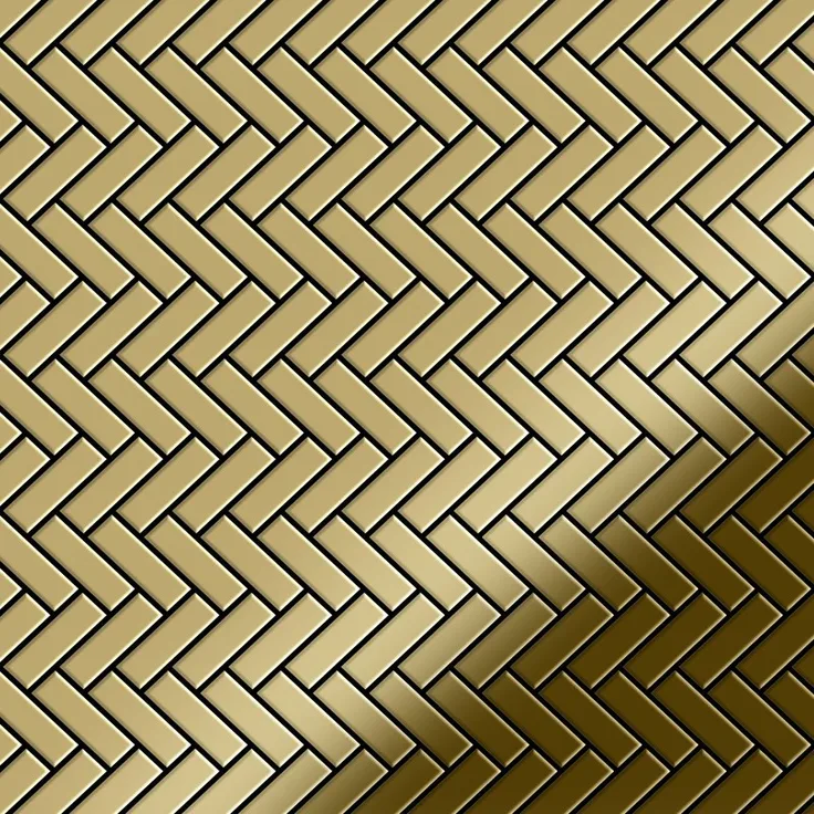 Mosaik Fliese massiv Metall Titan hochglänzend in gold 1,6mm stark ALLOY Herringbone-Ti-GM 0,85 m2