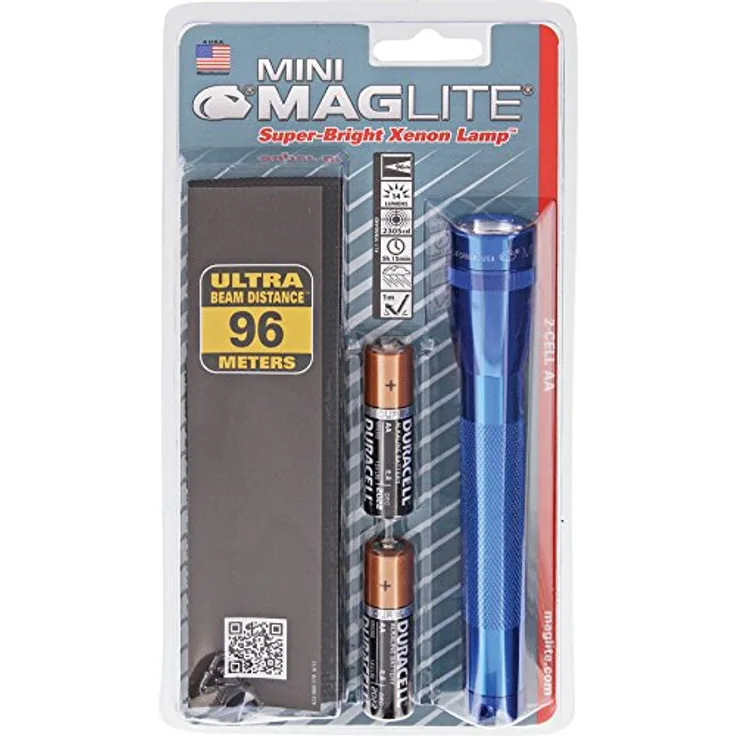 Mag-Lite Mini-Taschenlampe M2A11H Mini Maglite AA Taschenlampe 14,5 cm blau inkl. Mignon-Batterien und Nylonholster