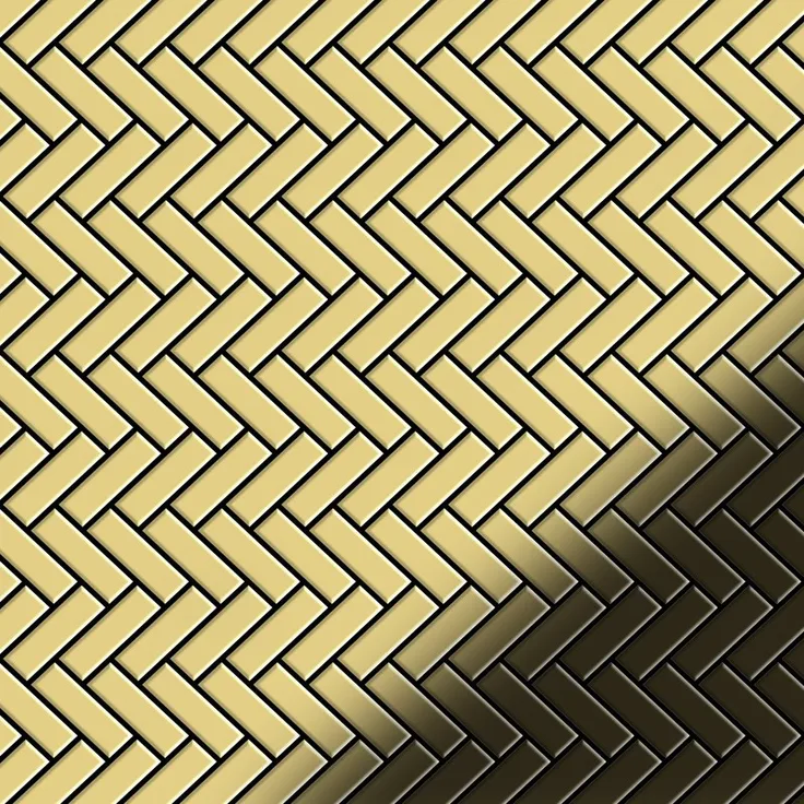 Mosaik Fliese massiv Metall Messing gewalzt in gold 1,6mm stark ALLOY Herringbone-BM 0,85 m2