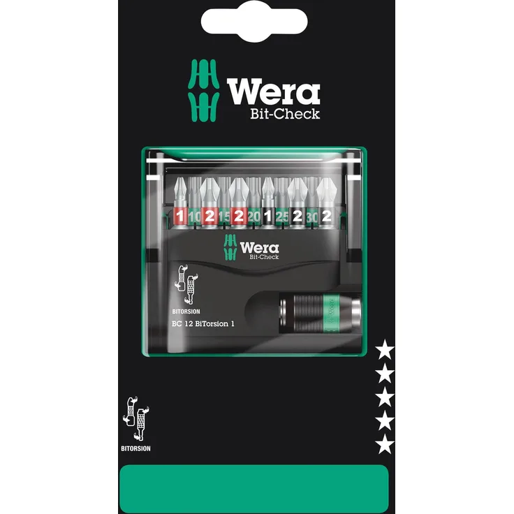Wera Bit-Check 12 BiTorsion 1 SB 05136385001 Bit-Set 1/4 (6.3 mm) inkl. Bithalter