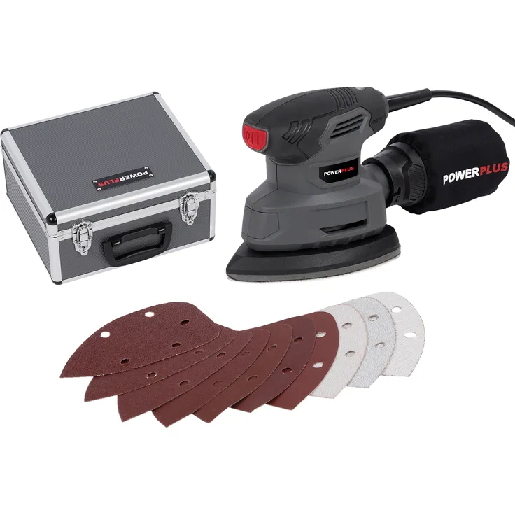 Powerplus Handschleifer Set mit Koffer und 100 x Schleifpapier 140 W 13000 min-1