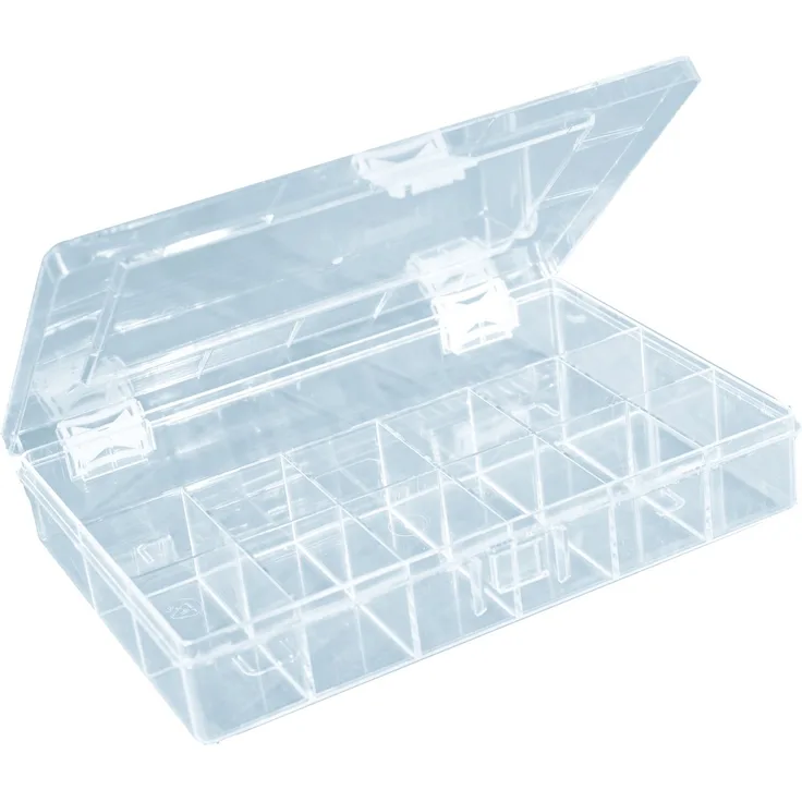 hünersdorff Sortimentskasten: stabile Sortierbox (PS) mit fester Fachaufteilung (18 Fächer), Sortierkasten-Maße: T170 x B250 x H46 mm, Made in Germany