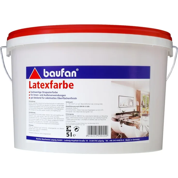 5 Liter BAUFAN Latexfarbe weiß