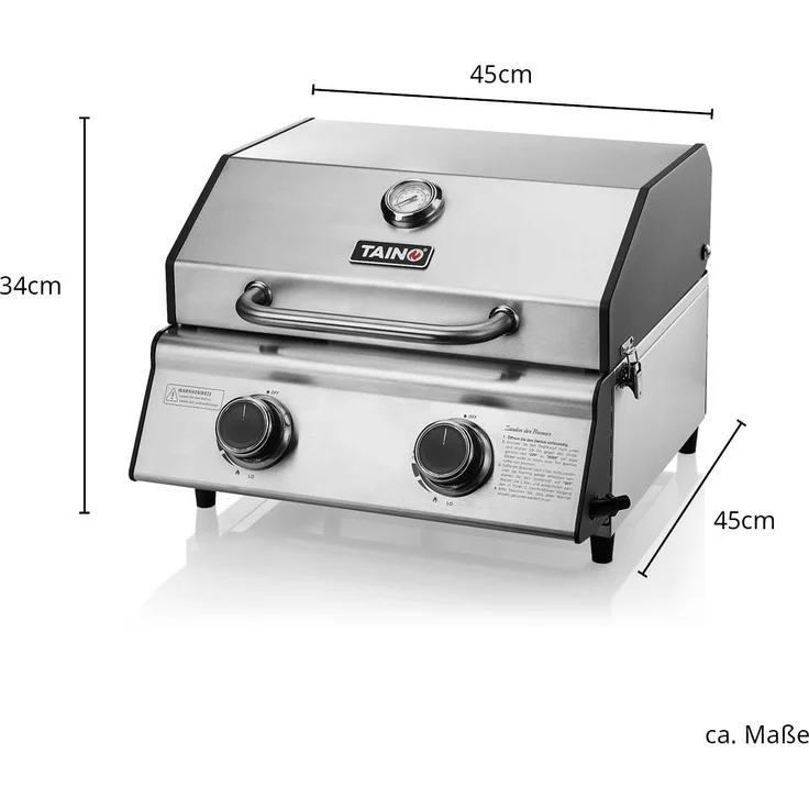 TAINO COMPACT 2.0 S Tischgrill 2 Brenner Gasgrill Edelstahl Kompakt Camping BBQ – Bild 3