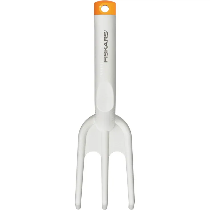 Fiskars Blumenrechen mit 3 Zinken, Länge: 26,3 cm, Weiß-Orange, Glasfaserverstärkter Kunststoff, Light, 1027034