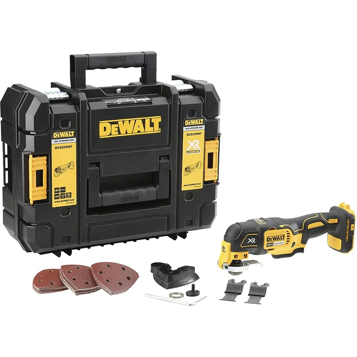 DeWalt oszillierendes Li- Ion Akku Multitool DCS355NT Multifunktionswerkzeug inkl. 30-teiligem Zubehörset und Koffer Schneller werkzeugloser Zubehörwechsel 18V Ohne Akku und Ladegerät
