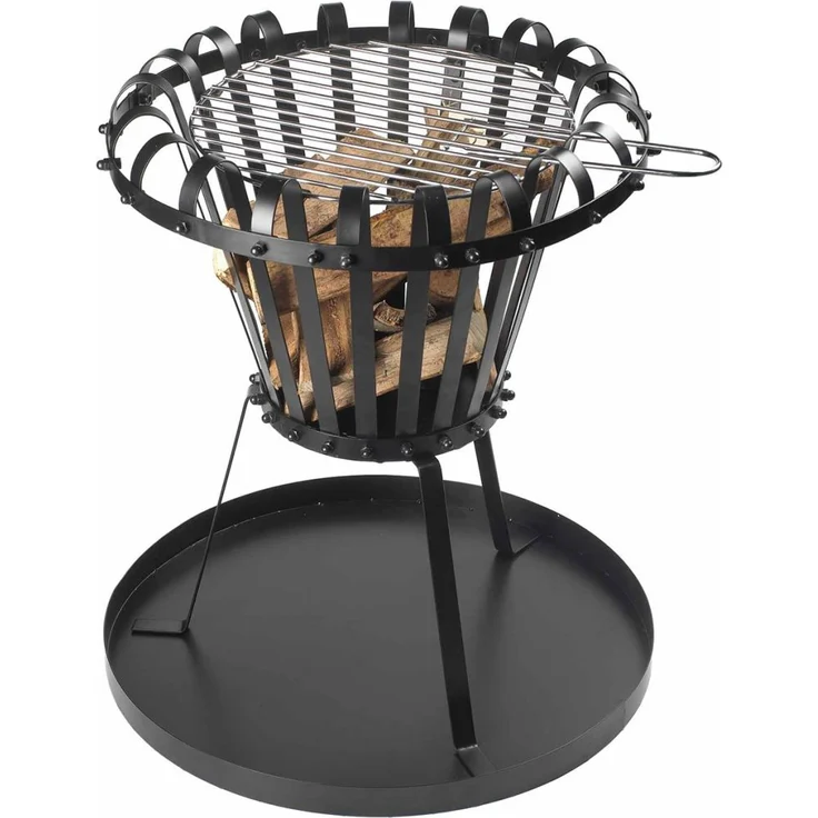 Feuerstelle für Garten und Terrasse aus Gusseisen - Feuerschale mit Grillrost schwarz - Gartenkamin rund - Dreibein-Terrassenofen mit Grill & Ascheschalepulverbeschichtet - 53 x 5 x 52,5 cm – Bild 1