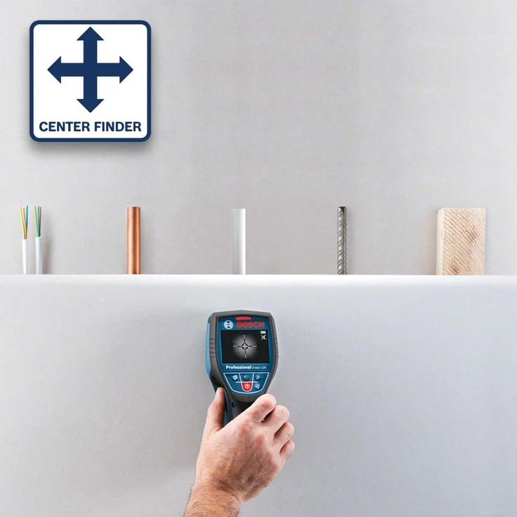 Bosch Professional 12V System Ortungsgerät D-tect 120 (1 Akku 12V, max. Ortungstiefe Kunststoffrohre-Holzunterkonstruktion-spannungsführende Leitungen-Eisenmetalle: 60-38-60-120-120 mm, L-Boxx) – Bild 2
