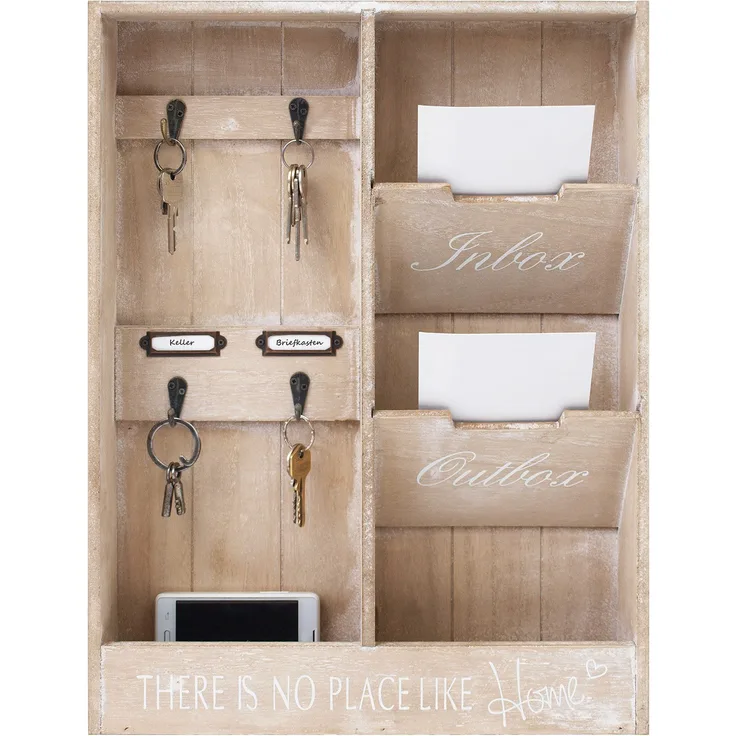 Wandorganizer In & Out Memoboard mit Schlüsselbrett und Holztaschen
