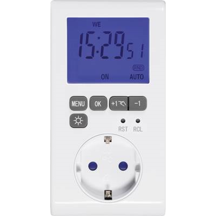 Sygonix Steckdosen-Zeitschaltuhr digital Wochenprogramm 3680 W IP20 Countdown-Funktion, Timer-Funktion weiß