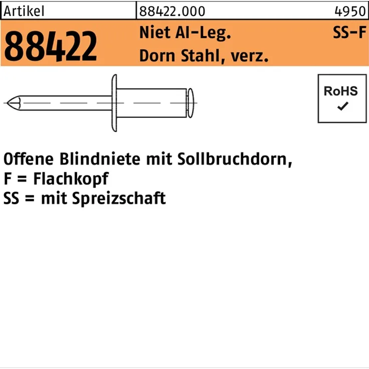 DIVERSE Blindniete R 88422 Flachkopf 4 x 18 Niet AIu-Dorn Stahl verzinkt