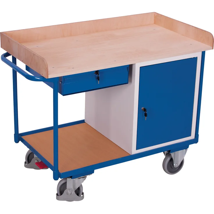 VARIOfit Werkstattwagen mit Schiebegriff, Schrank, Schublade und 2 Ladeflächen bis 1125x630mm