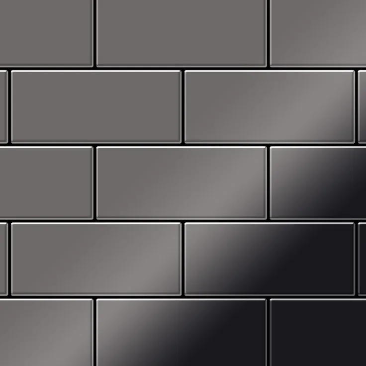Alloy Mosaik Fliese massiv Metall Titan hochglänzend in dunkelgrau 1,6mm stark Subway-Ti-SM 0,58 m2