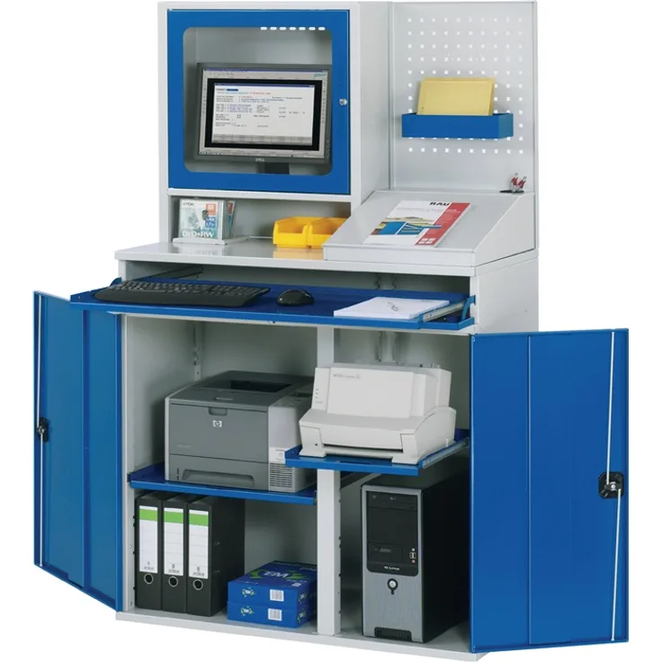 Computerschrank H1770xB1100xT520mm stat.blau-grau Monitorgeh.,Lochpl.,Pult