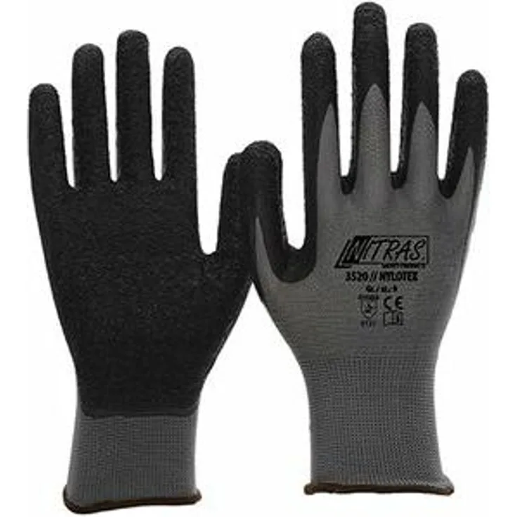 NITRAS Nylonhandschuh Nylotex grau mit schwarzer Latexbesch. Gr. 11