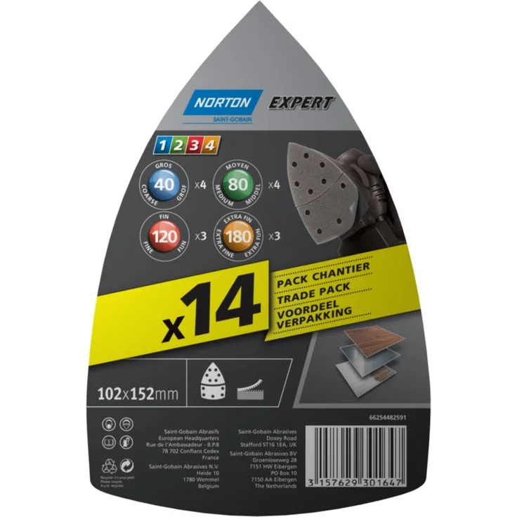 Norton Professional Abisolieren Pads 102 x 152 mm, Körnung sortiert Größen Set von 14