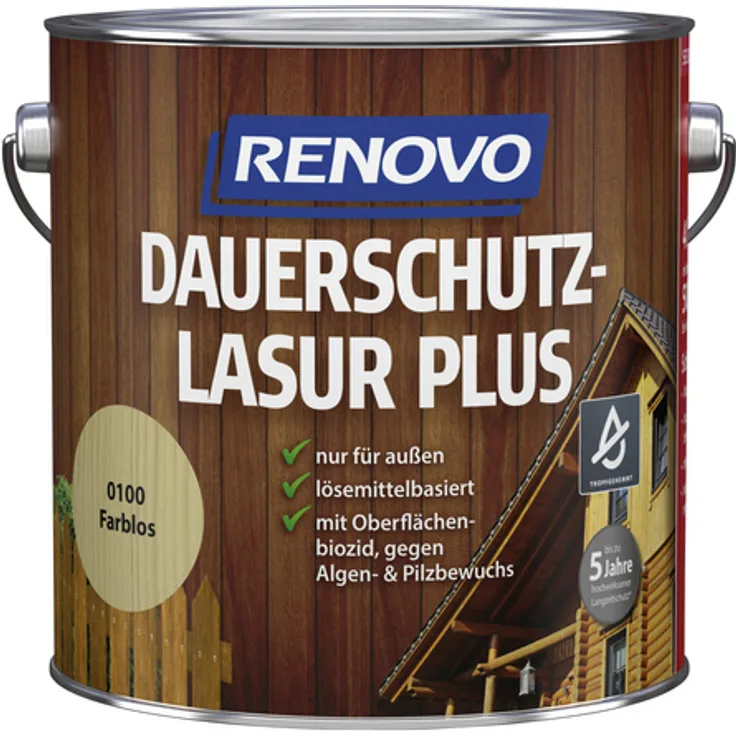 Renovo - Holzschutz-Lasur für außen, 4 l, farblos, seidenglänzend - transparent