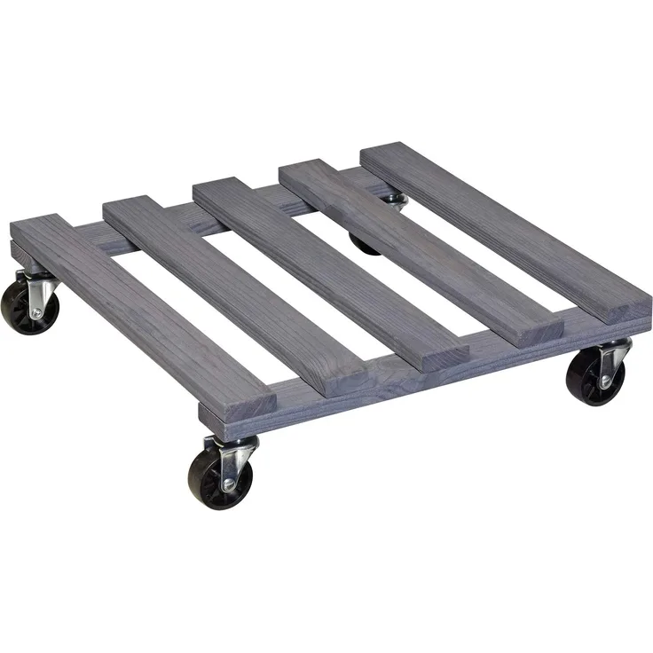 WAGNER Pflanzenroller PALETTI 38 x 38 x 9,5 cm I Pflanzenroller & Blumenroller für Außenbereich + Innenbereich, Kiefer anthrazit I Kübelroller aus Holz I Tragkraft 120 kg I Made in EU - 20042201