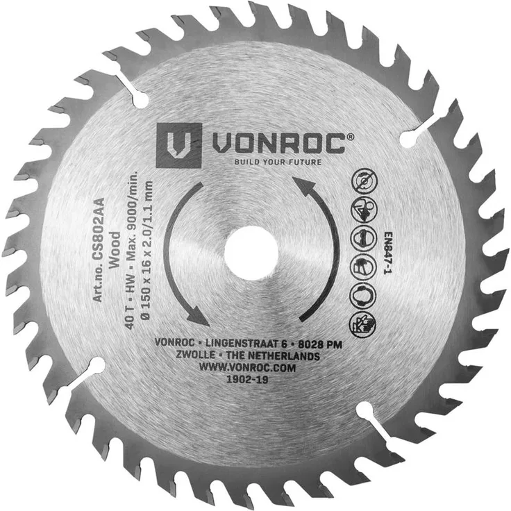Kreissägeblatt 150 x 16 x 2,0-1,1 mm - 40 Zähne – für Holz – Universal