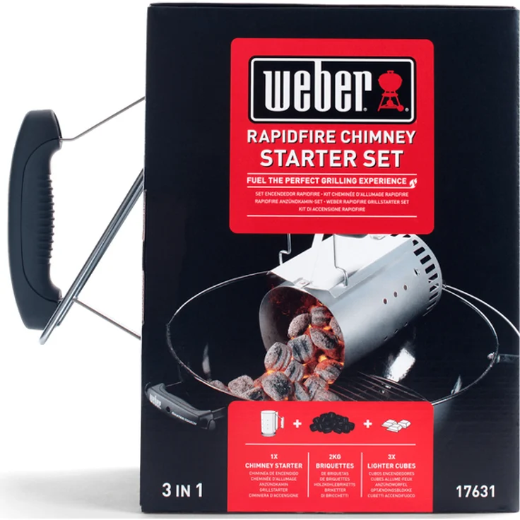Weber 17631 Grillstarterset für Holzkohlegrills, 3 in 1: Anzündkamin, 2 kg Briketts, 3 Anzündwürfel – Bild 5