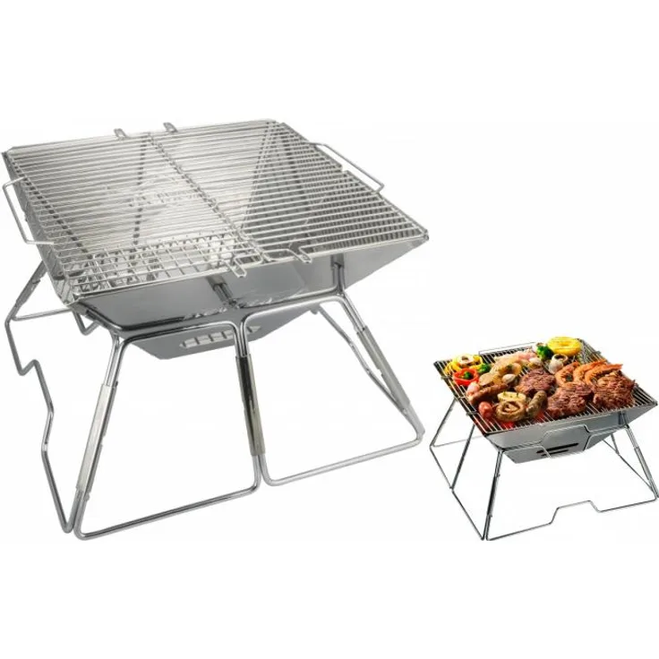 AceCamp tragbarer Holzkohlegrill aus Edelstahl 42x42 silber