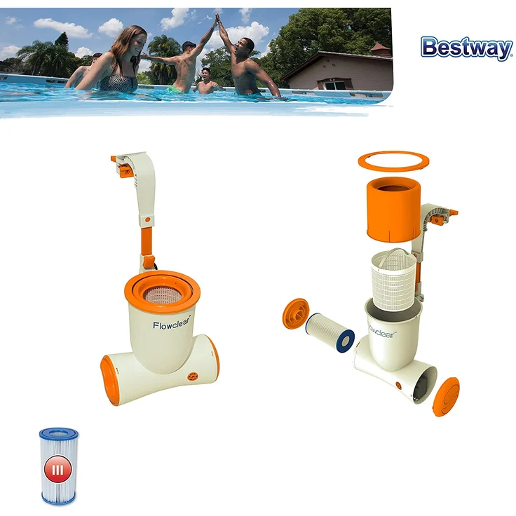 Bestway Flowclear Einhängefilter Skimatic Wasserfilter, weiß/orange, 2.574 l/h – Bild 2