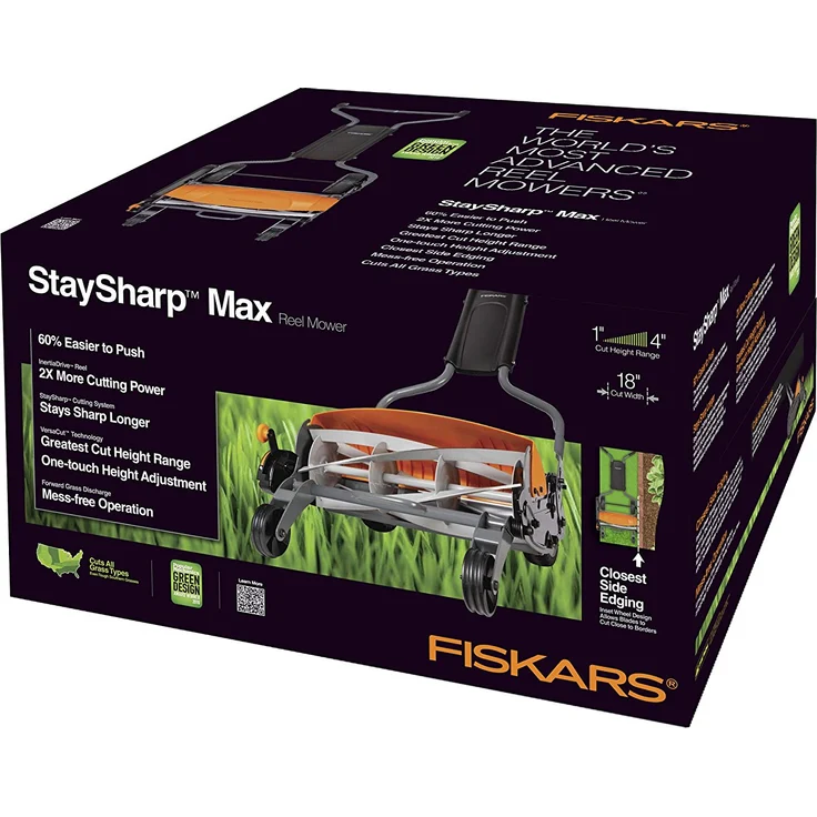 Fiskars Spindelmäher, Rasenmäher mit berührungslosem Schneidesystem, Schnittbreite: 46 cm, StaySharp Max, Schwarz-Orange-Silber, 1000591 – Bild 5