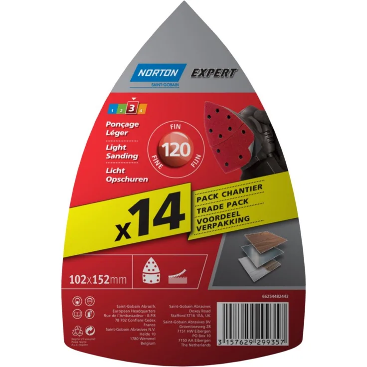 Norton Expert Schleifpapier 102 x 152 mm Körnung 120 Set von 14
