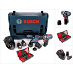 Bosch Professional GSR 12V-15 FC FlexiClick Akku Bohrschrauber mit 2 x 2 Ah Akkus + Lader + 3 tlg. Aufsätze Set in L-Boxx ( 06019F6000 ) + Bosch Professional Bit & Bohrer Set in Tough Box 23 tlg. Bohren & Schrauben ( 2607019912 )