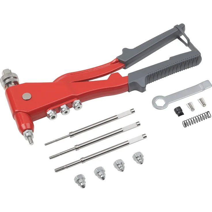 Meister Blindnietzangen-Set 13-teilig - Mit Dual-Funktion - Für Blindnieten & Nietmuttern - Stahl- & Alunieten , Nietenzange mit auswechselbaren Mundstücken , Nietwerkzeug mit 4 einstellbaren Größen , 1763200