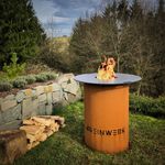 Grillfass Grilltonne Feuerplatte 90 Corten mit Plancha DEINWERK Feuertisch Feuerstelle