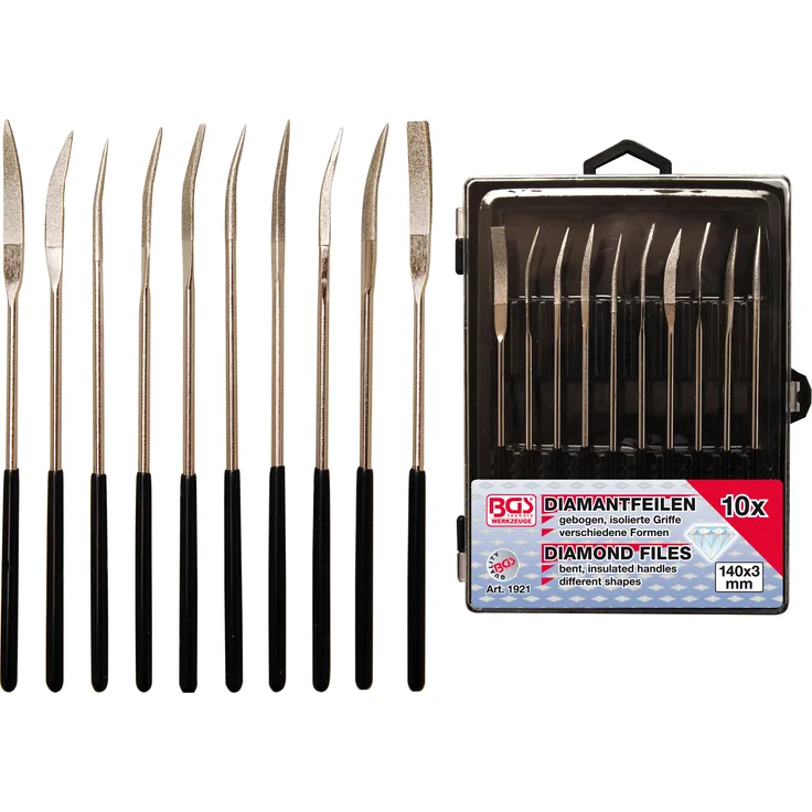 BGS 1921 Diamantfeilen Lochfeilen, gebogen, 140x3 mm, 10-tlg.