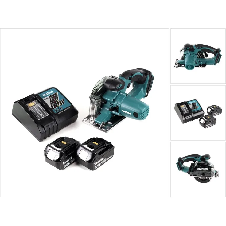 Makita DCS 552 RM 18 V Akku Metall Handkreissäge 136 mm + 2x 4,0 Ah Akku und Ladegerät + Sägeblatt und Schutzbrille