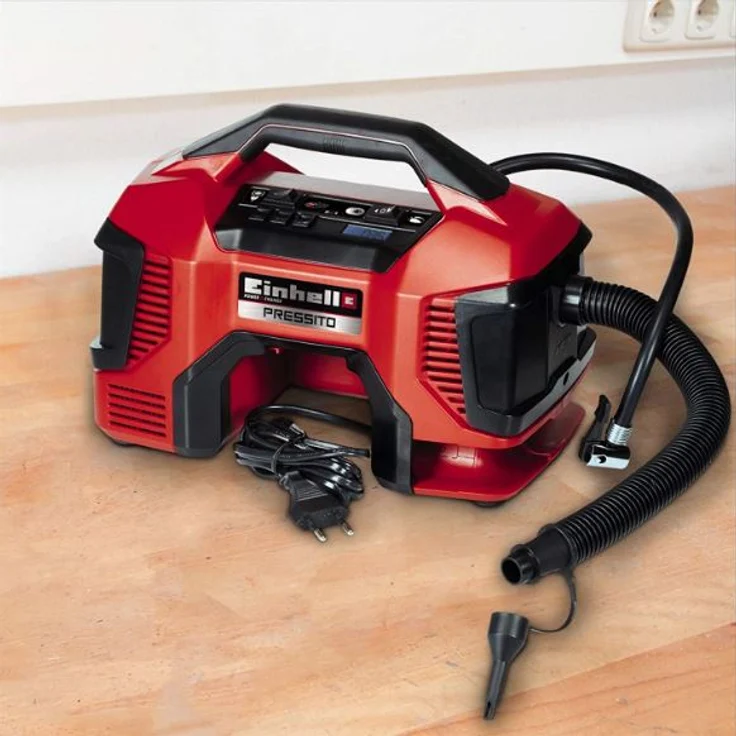 Einhell Akku-Kompressor PRESSITO Power X-Change PXC Li-Ion, 18 V, max. 11 bar, 710 mm Schlauchlänge, Hochdruck-, Niederdruckpumpe, inkl. 3-tlg. Adapter-Set, ohne Akku und Ladegerät – Bild 6