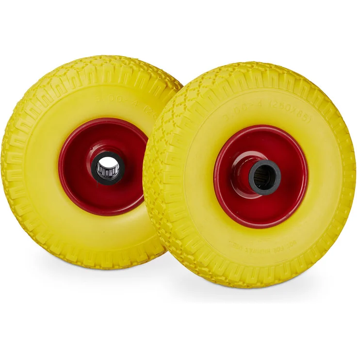 Sackkarrenrad Set, pannensicher, 3.00-4 Vollgummireifen, Stahlfelge, 25mm Achse, 100 kg, 260x85mm, gelb-rot – Bild 1