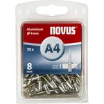 Novus Blindnieten 8 mm Aluminium, 70 Blindnieten, Ø 4 mm, 3.5-5.0 mm Klemmlänge, Befestigung von Kunst-Stoff und Leder