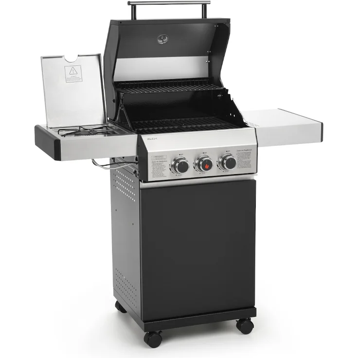 TAINO BLACK 2 Gasgrill mit Seitenbrenner Gusseisen-Rost Gasgrill 2 Brenner Standgrill Matt Schwarz – Bild 4