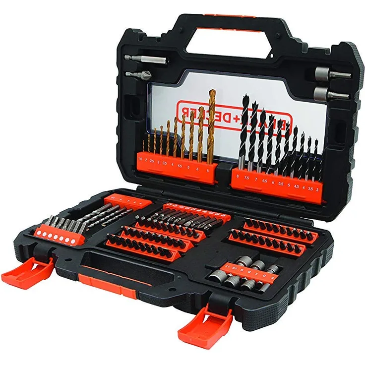 Black+Decker Bohrer- und Schrauberbit-Set (104-teiliges, Metall-, Holz- und Steinbohrer, Stecknüsse, Bits, Senker) A7230