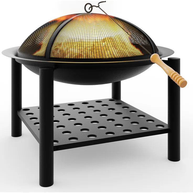 Deuba Feuerstelle rund 50x50 Feuerhaken Funkenfluggitter Ablagefach Feuerkorb Feuerschale Grillfeuer Lagerfeuer