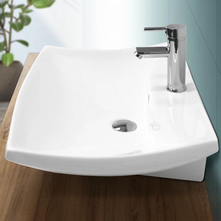 ECD Germany Waschbecken 605 x 460 x 165 mm Keramik Weiß – Bild 1