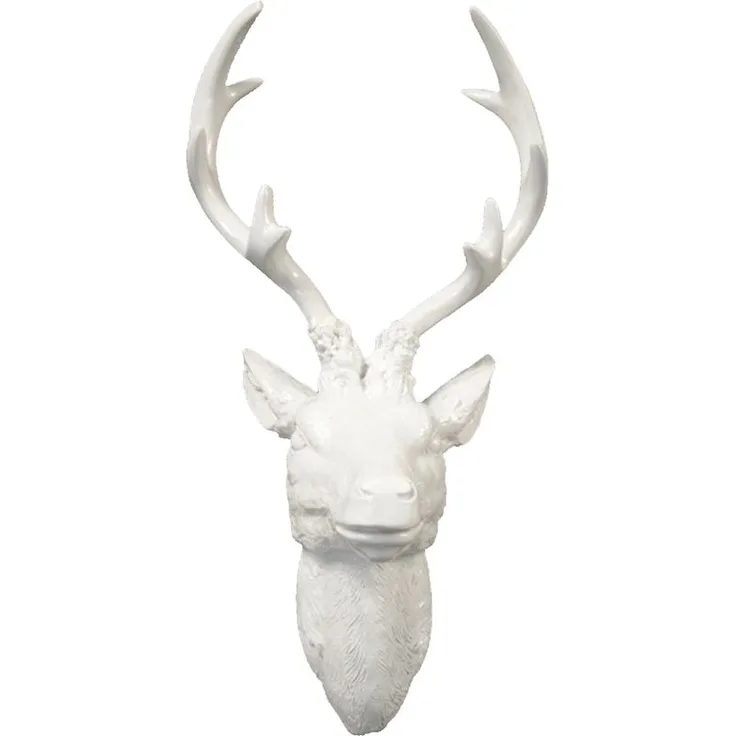 XXL Hirschgeweih Hirschkopf Geweih 10-Ender Weiß glänzend Optik 48x32x61cm